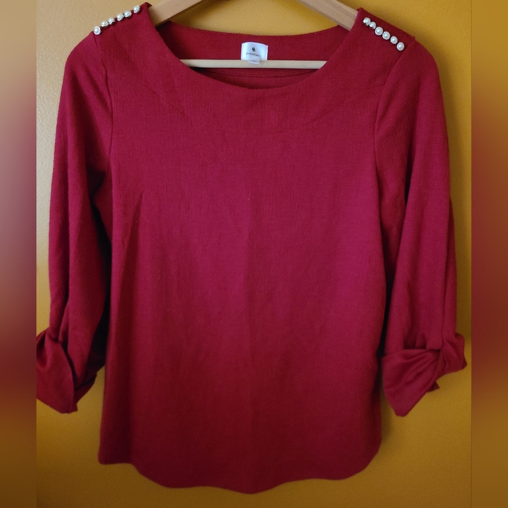 dressbarn Red Sweater with Pearl Accents